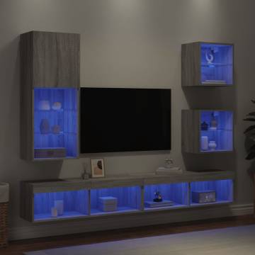 5 Piece Grey Sonoma TV Wall Units with LED Lights | HipoMarket