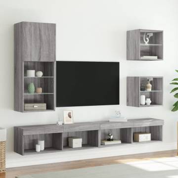 5 Piece Grey Sonoma TV Wall Units with LED Lights | HipoMarket