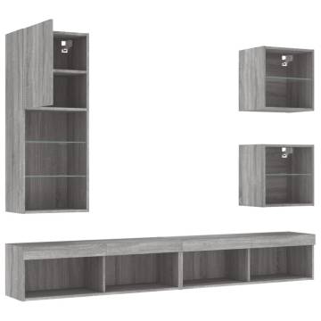 5 Piece Grey Sonoma TV Wall Units with LED Lights | HipoMarket