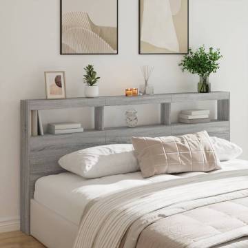 Headboard Cabinet with LED - Grey Sonoma 200x17x102 cm