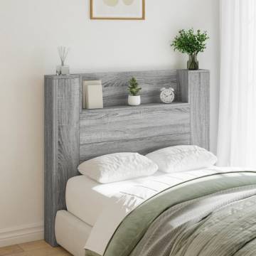 Stylish Headboard Cabinet with LED - Grey Sonoma 120 cm