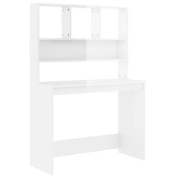 High Gloss White Desk with Shelves - 102x45x148 cm