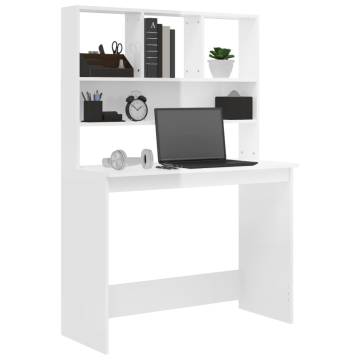 High Gloss White Desk with Shelves - 102x45x148 cm