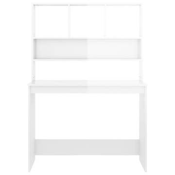 High Gloss White Desk with Shelves - 102x45x148 cm