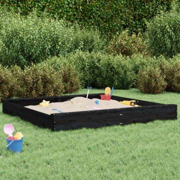 Black Square Solid Wood Pine Sandbox with Seats - Hipomarket UK