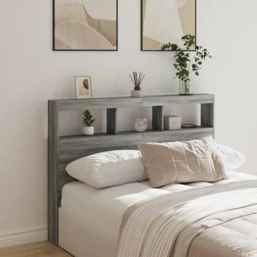 Stylish Headboard Cabinet with LED - Grey Sonoma 140x17x102 cm