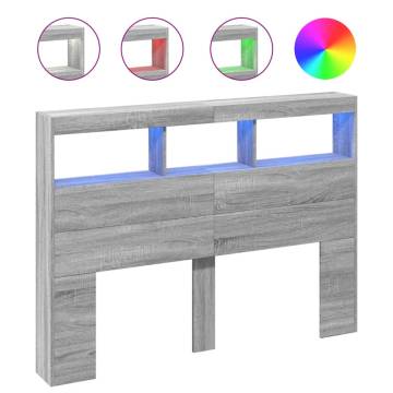 Stylish Headboard Cabinet with LED - Grey Sonoma 140x17x102 cm