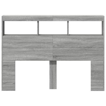 Stylish Headboard Cabinet with LED - Grey Sonoma 140x17x102 cm