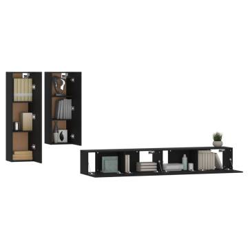 4 Piece Black TV Cabinet Set - Stylish & Functional