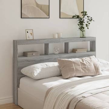 Headboard Cabinet with LED Grey Sonoma | Stylish Storage 160x17 cm