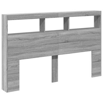 Headboard Cabinet with LED Grey Sonoma | Stylish Storage 160x17 cm