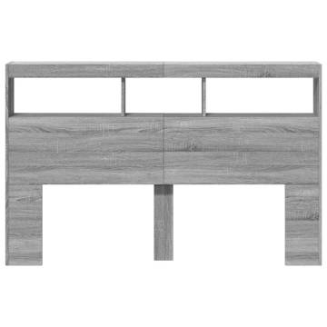 Headboard Cabinet with LED Grey Sonoma | Stylish Storage 160x17 cm