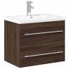 Stylish Bathroom Sink Cabinet with Built-in Basin - Brown Oak