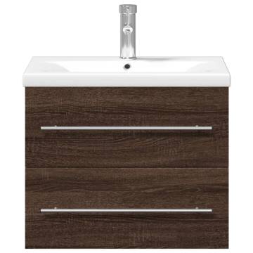 Stylish Bathroom Sink Cabinet with Built-in Basin - Brown Oak