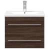 Stylish Bathroom Sink Cabinet with Built-in Basin - Brown Oak