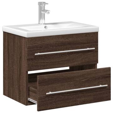 Stylish Bathroom Sink Cabinet with Built-in Basin - Brown Oak