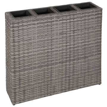 Garden Raised Bed with 4 Pots - Grey Poly Rattan Set