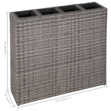 Garden Raised Bed with 4 Pots - Grey Poly Rattan Set