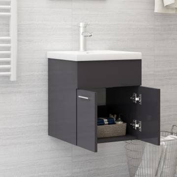 High Gloss Grey Sink Cabinet with Built-in Basin | Hipo Market