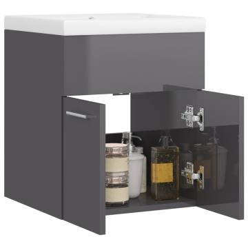 High Gloss Grey Sink Cabinet with Built-in Basin | Hipo Market