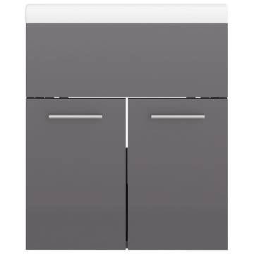 High Gloss Grey Sink Cabinet with Built-in Basin | Hipo Market