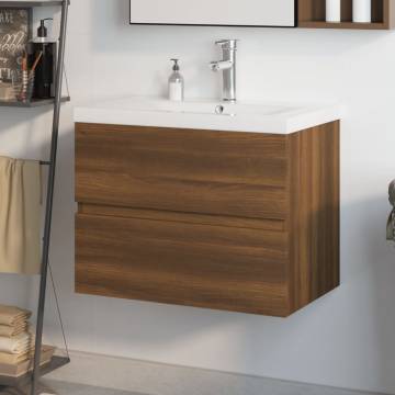 Elegant Sink Cabinet with Built-in Basin | Brown Oak - HipoMarket