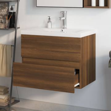 Elegant Sink Cabinet with Built-in Basin | Brown Oak - HipoMarket