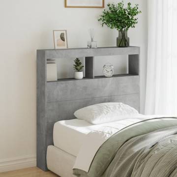 Stylish Headboard Cabinet with LED - Concrete Grey