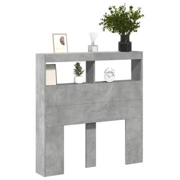 Stylish Headboard Cabinet with LED - Concrete Grey