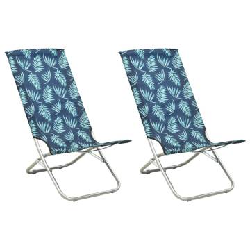 Folding Beach Chairs 2 pcs - Leaf Print Fabric for Relaxation