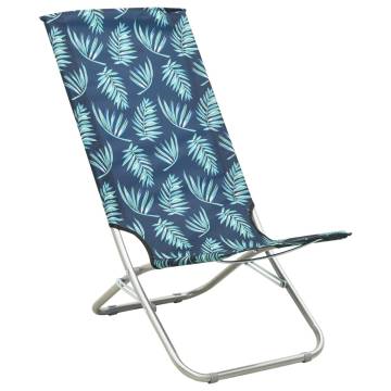 Folding Beach Chairs 2 pcs - Leaf Print Fabric for Relaxation