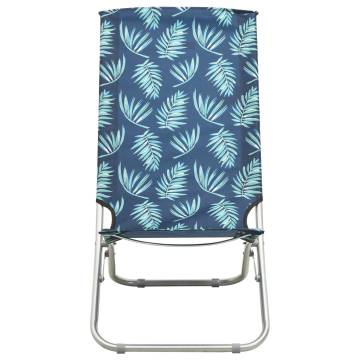 Folding Beach Chairs 2 pcs - Leaf Print Fabric for Relaxation