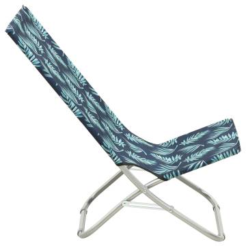 Folding Beach Chairs 2 pcs - Leaf Print Fabric for Relaxation