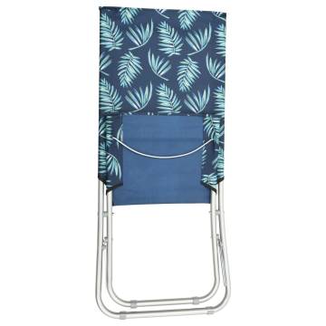 Folding Beach Chairs 2 pcs - Leaf Print Fabric for Relaxation