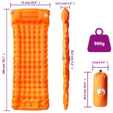 Self Inflating Camping Mattress with Pillow - 1 Person, Orange