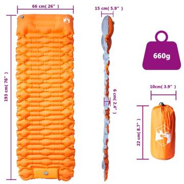 Self Inflating Camping Mattress with Pillow - 1 Person Orange