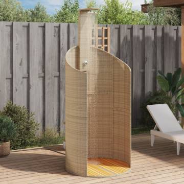 Beige Outdoor Shower 100x100 cm - Durable Poly Rattan & Acacia Wood