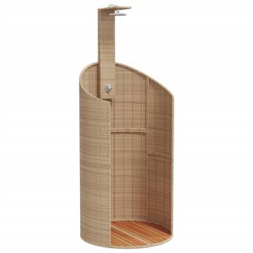 Beige Outdoor Shower 100x100 cm - Durable Poly Rattan & Acacia Wood