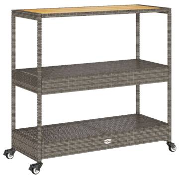 3-Tier Grey Poly Rattan Bar Cart - Stylish & Durable