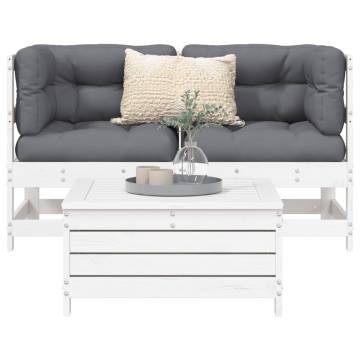 3 Piece Garden Sofa Set - White Solid Pine Wood