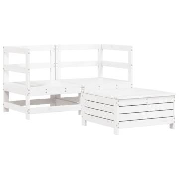 3 Piece Garden Sofa Set - White Solid Pine Wood