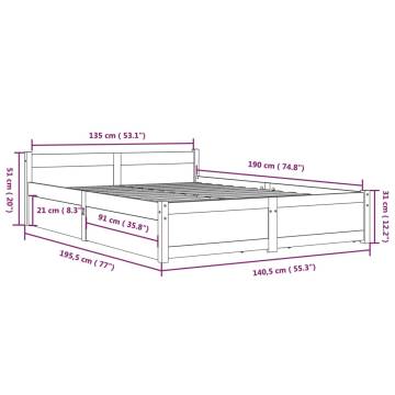 Modern Double Bed Frame with Drawers - 135x190 cm