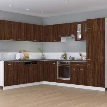 Elegant Brown Oak Oven Cabinet - Space-Saving Design