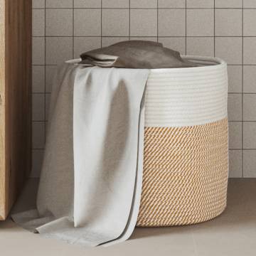 Stylish Brown & White Storage Basket Ø40x35 cm Cotton