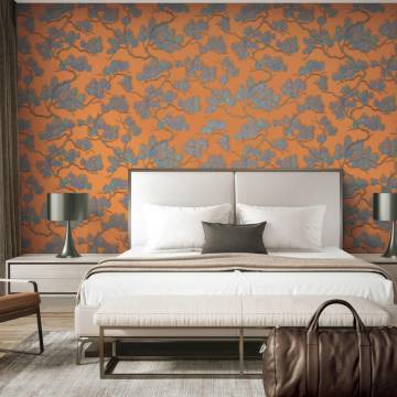 DUTCH WALLCOVERINGS Pine Tree Wallpaper - Blue & Orange