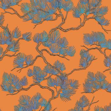 DUTCH WALLCOVERINGS Pine Tree Wallpaper - Blue & Orange