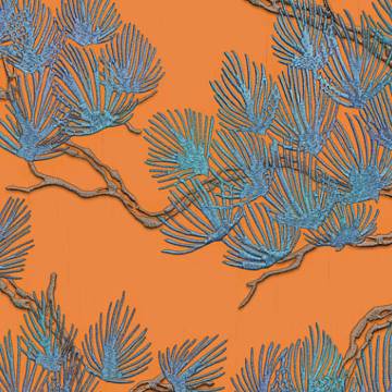 DUTCH WALLCOVERINGS Pine Tree Wallpaper - Blue & Orange