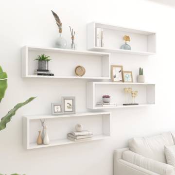 Wall Cube Shelf Set - 4 pcs High Gloss White - 100x15x30 cm