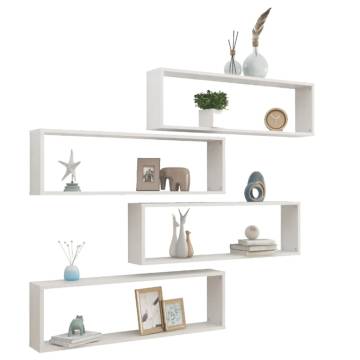 Wall Cube Shelf Set - 4 pcs High Gloss White - 100x15x30 cm