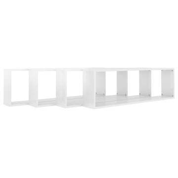 Wall Cube Shelf Set - 4 pcs High Gloss White - 100x15x30 cm